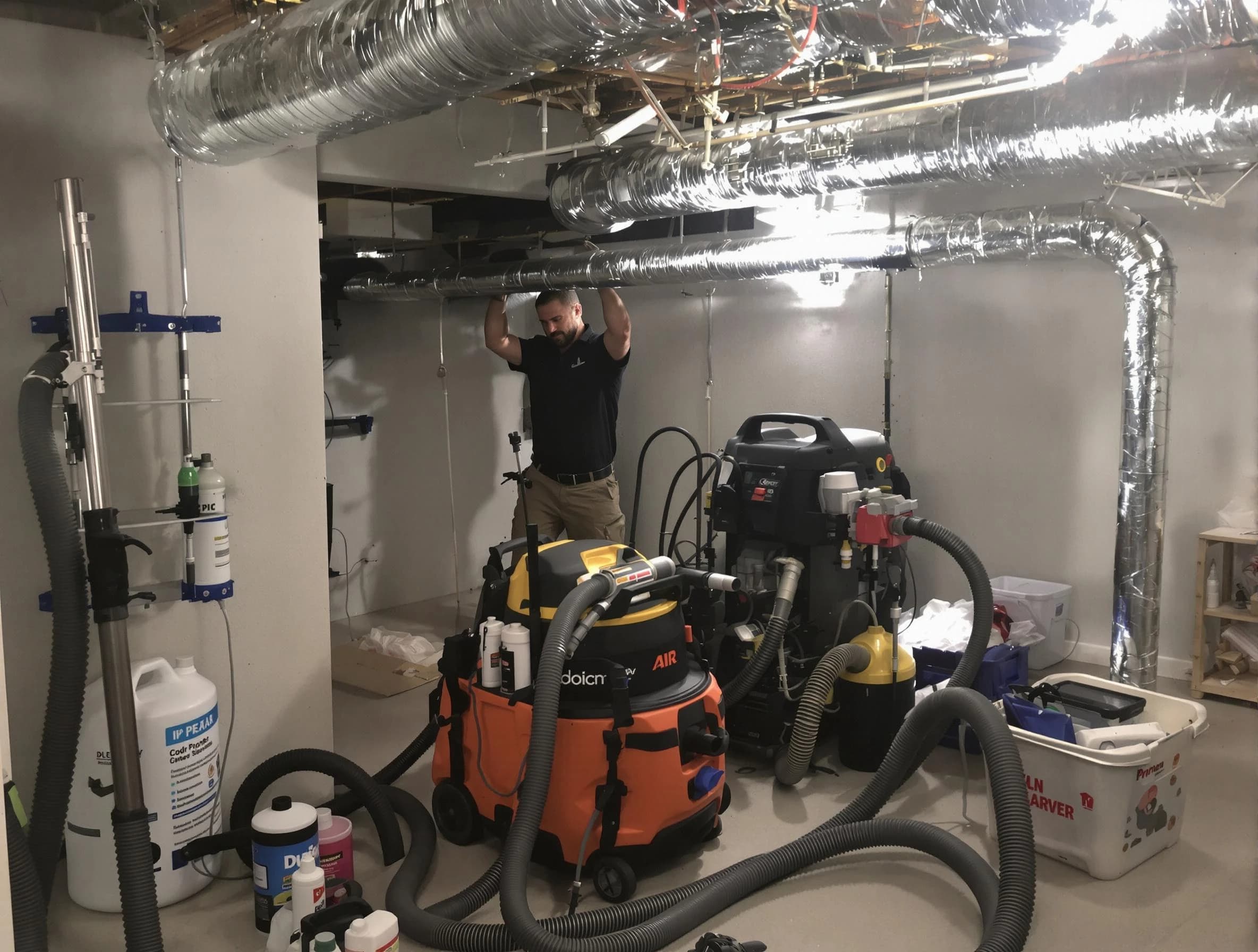 Maricopa Air Duct Cleaning specialist performing professional mold removal from air ducts using safety equipment in Maricopa