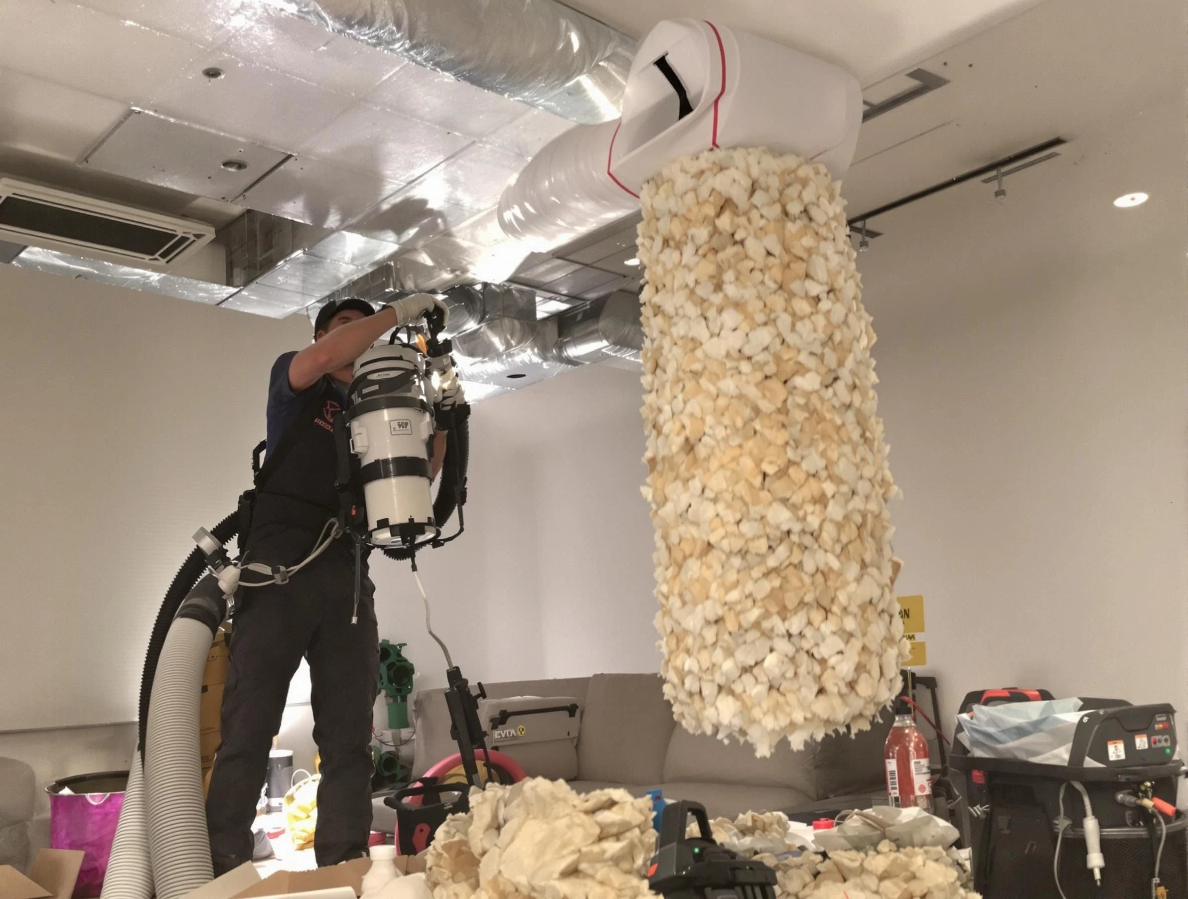 Maricopa Air Duct Cleaning technician performing precision vacuum insulation removal in a residential property in Maricopa