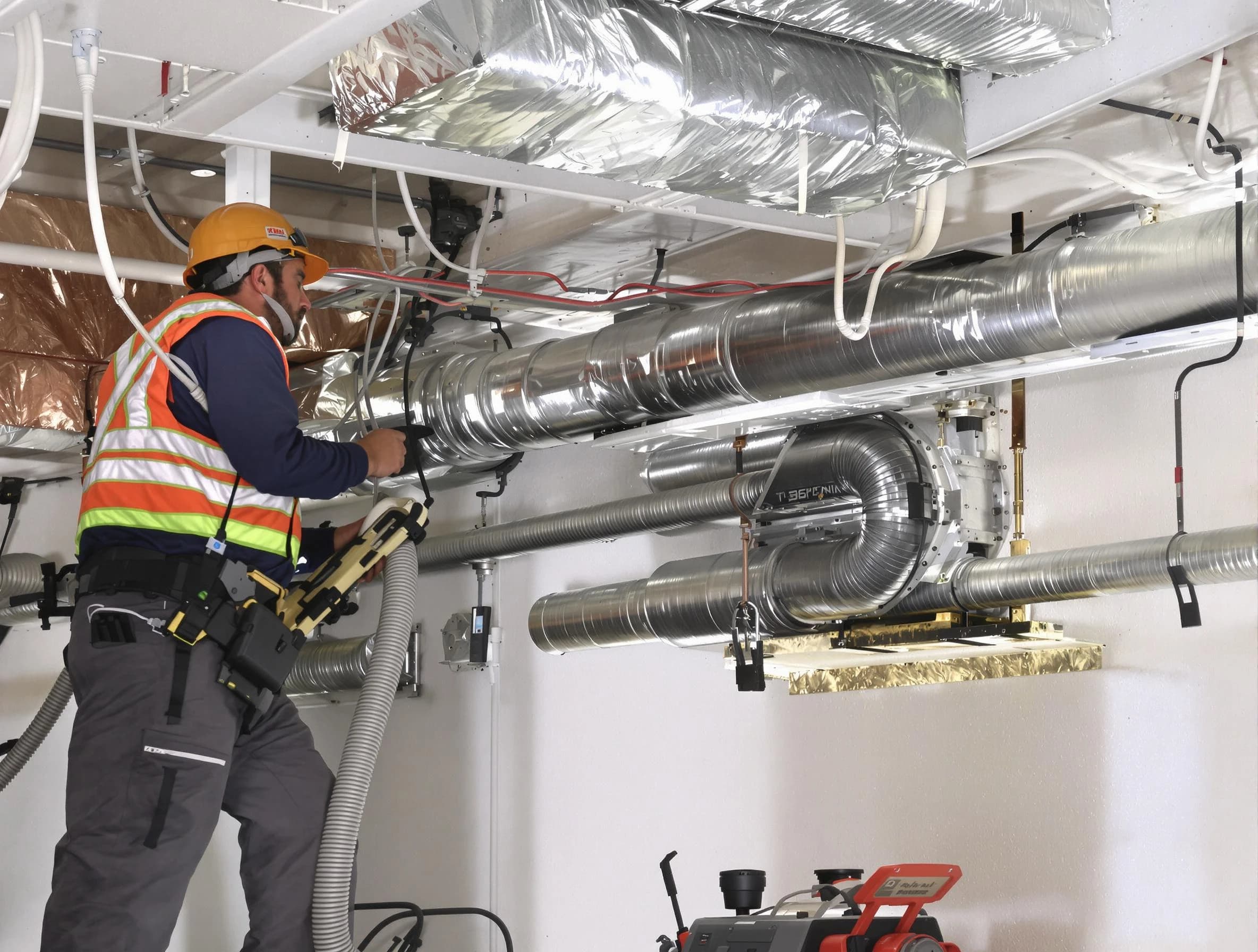 Maricopa Air Duct Cleaning technician performing precision vacuum insulation removal in a residential property in Maricopa