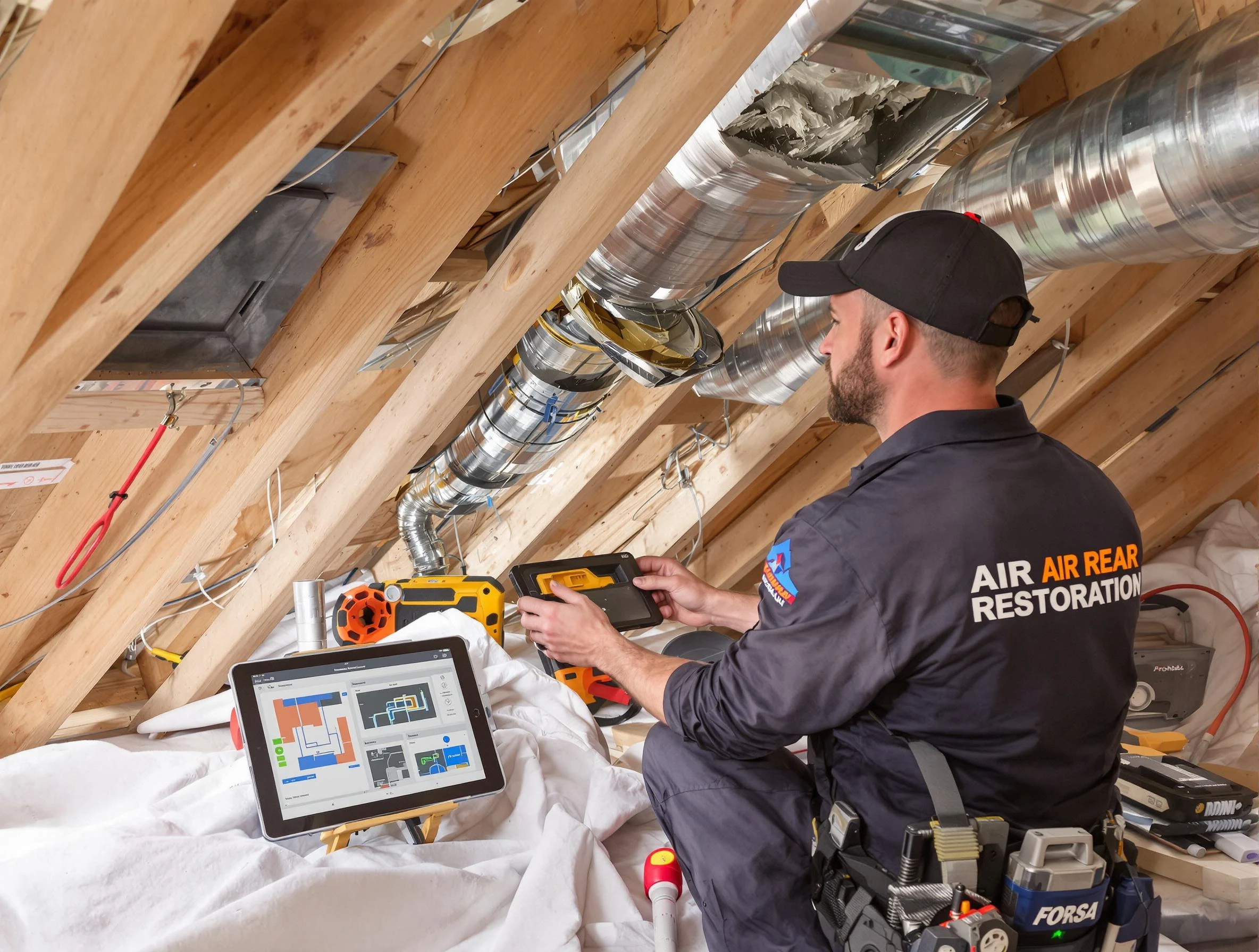 Maricopa Air Duct Cleaning technician performing precise duct repair work in Maricopa